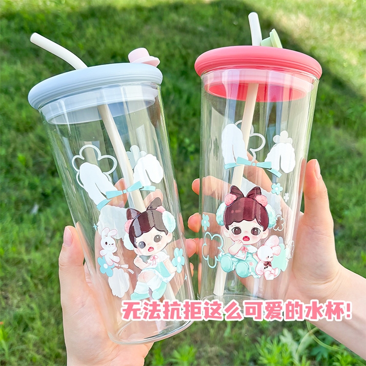 高颜值大容量玻璃吸管杯